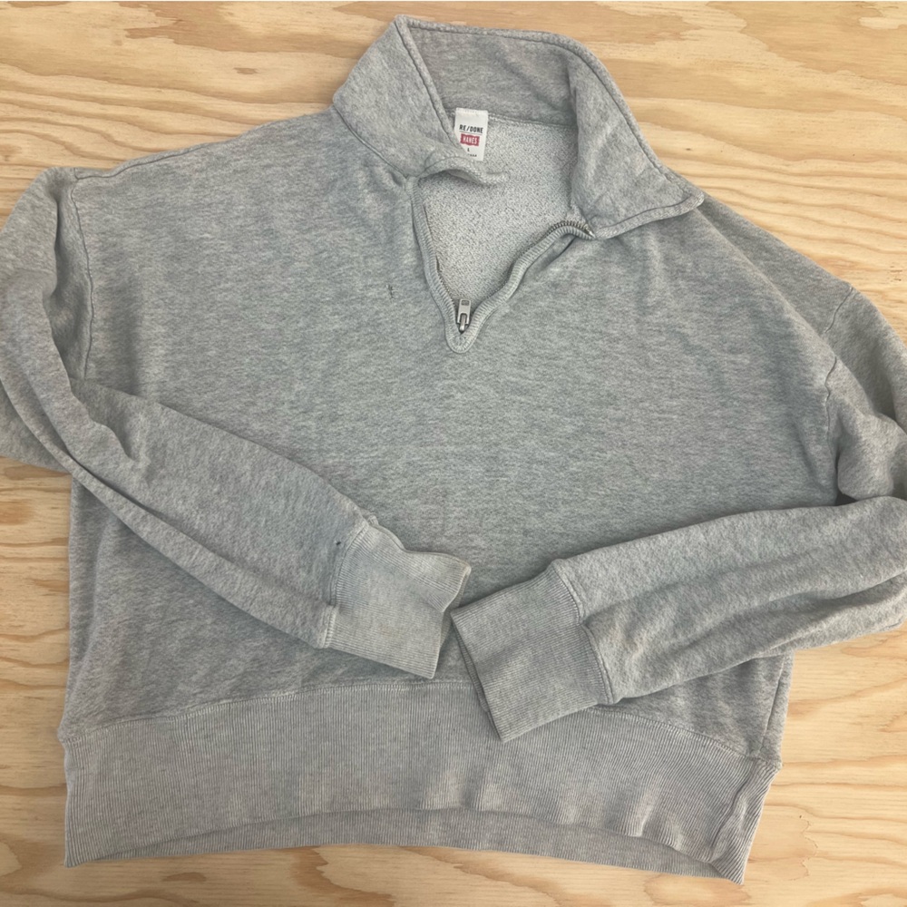 Re/Done Light Gray Quarter-Zip Pullover